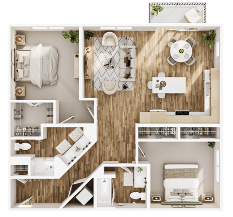 Floor plan for 2 beds, 2 baths, 1203 sqft
